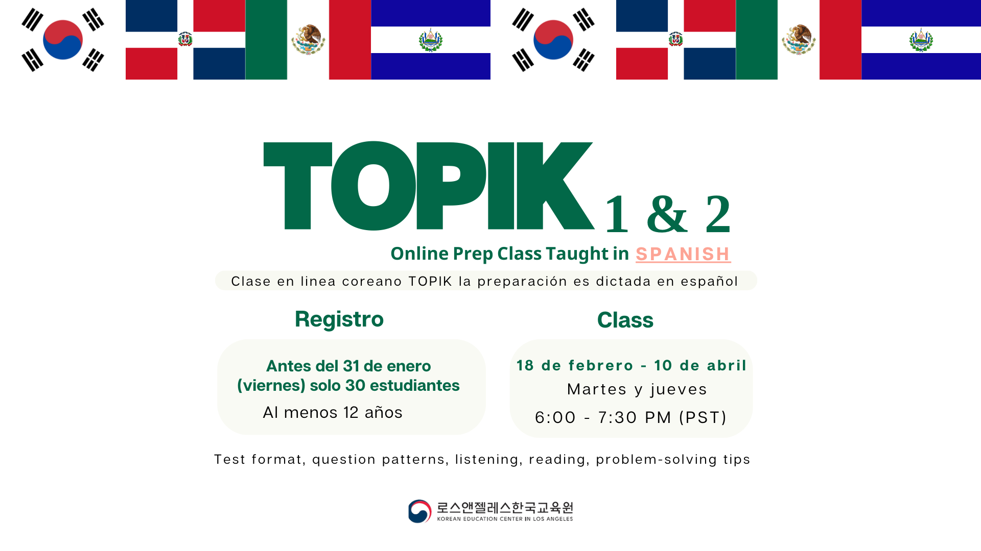 TOPIK Level 1&2 Online Prep Class In Spanish